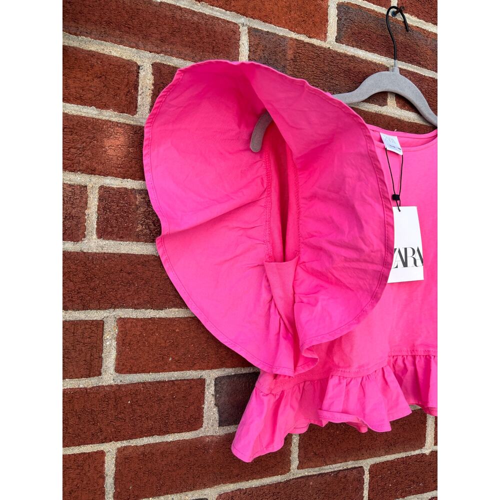 NWT Zara Girls Pink Flutter Sleeve Ruffle Hem Top Size 11-12 Years 152cm - Picture 4 of 8